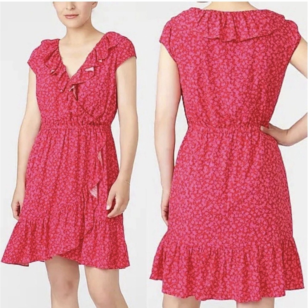 J Crew Wrap Dress Tossed Bouquet Print Sz 10 Red Pink Romantic Coquette